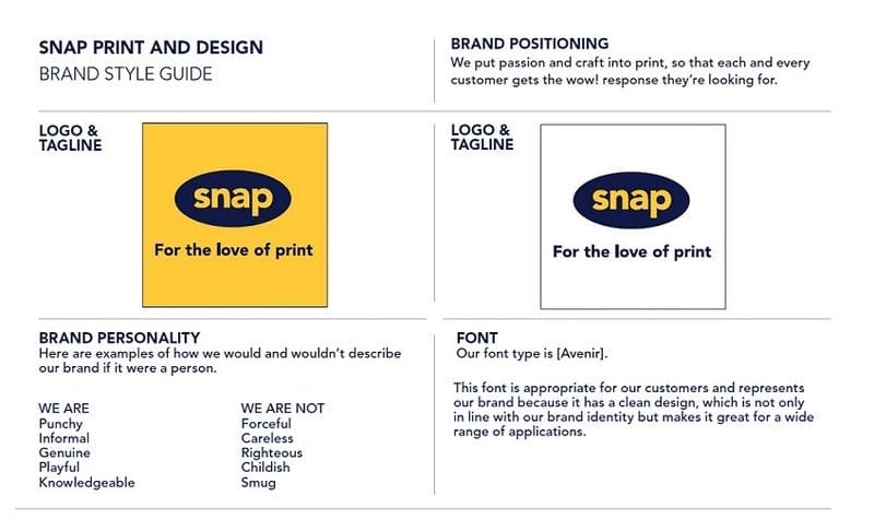 Your brand style guide on a page - template
